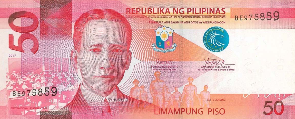 Front of Philippines p207b: 50 Pesos from 2017