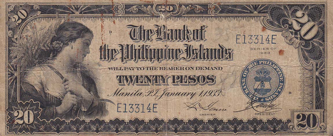 Front of Philippines p24a: 20 Pesos from 1933