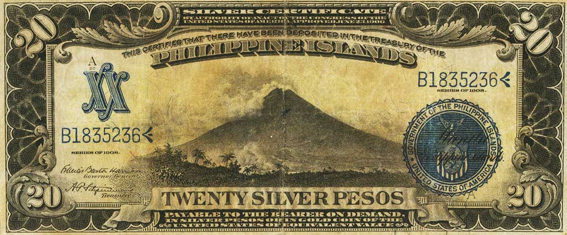Front of Philippines p34e: 20 Pesos from 1908