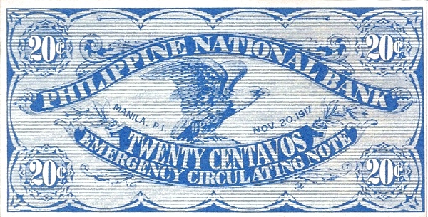 Back of Philippines p40: 20 Centavos from 1917