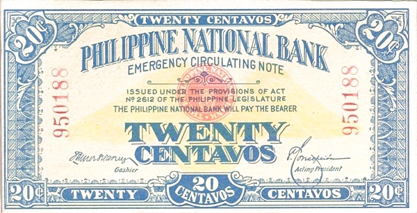 Front of Philippines p40: 20 Centavos from 1917