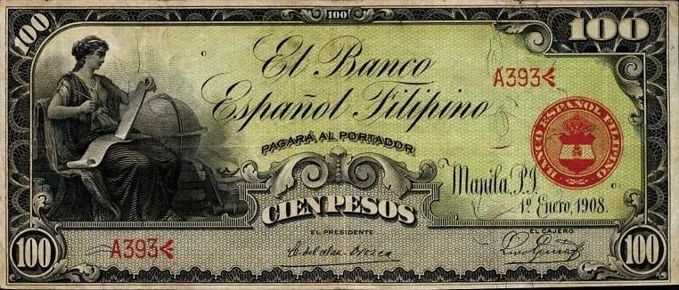 Front of Philippines p5: 100 Pesos from 1908