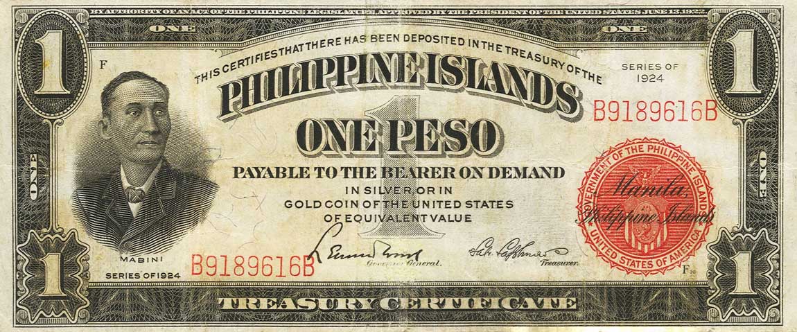 Front of Philippines p68b: 1 Peso from 1924