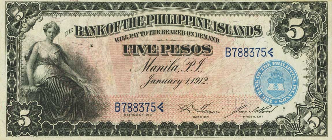 Front of Philippines p7a: 5 Pesos from 1912