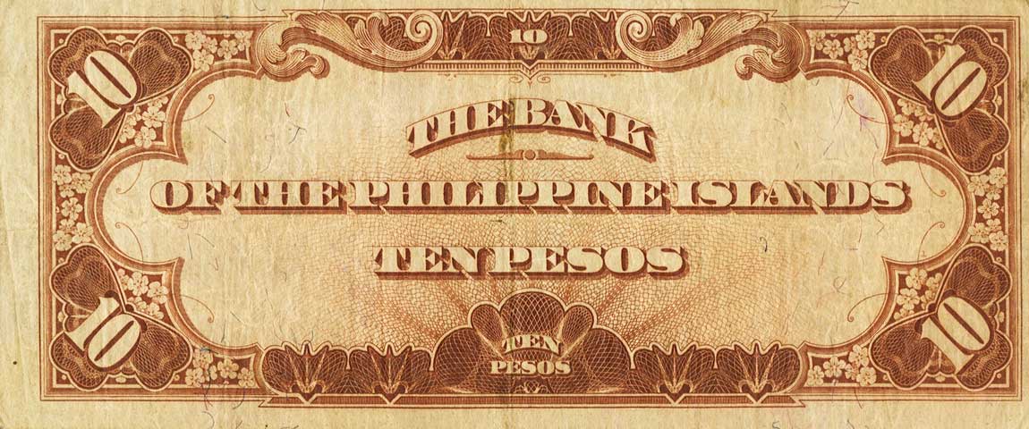Back of Philippines p8a: 10 Pesos from 1912