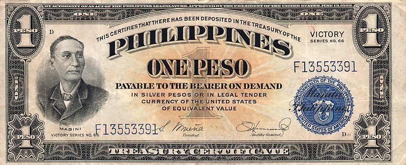 Front of Philippines p94a: 1 Peso from 1944