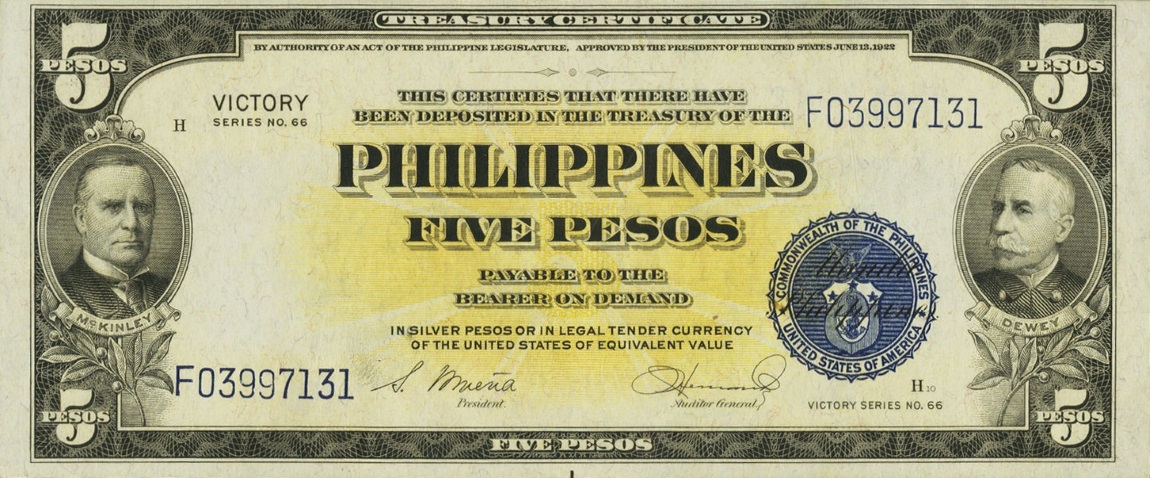 Front of Philippines p96a: 5 Pesos from 1944