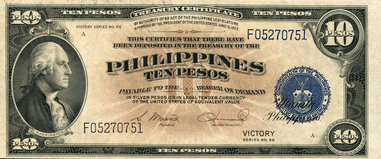 Front of Philippines p97a: 10 Pesos from 1944