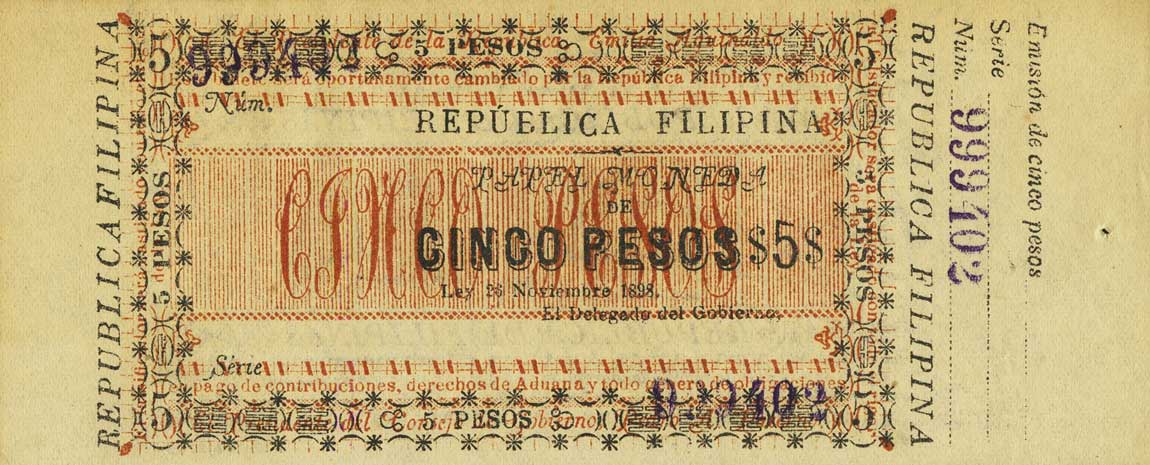 Front of Philippines pA25: 5 Pesos from 1898