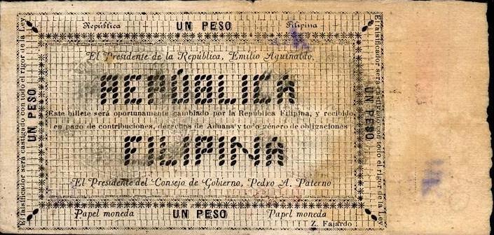 Back of Philippines pA26a: 1 Peso from 1898