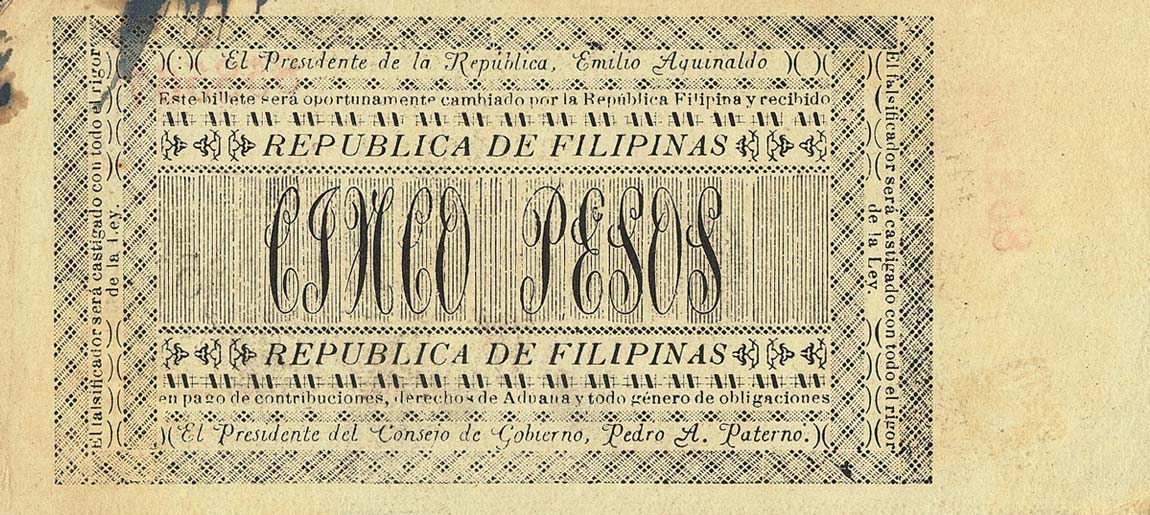 Back of Philippines pA27a: 5 Pesos from 1898