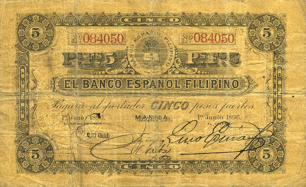 Front of Philippines pA7a: 5 Pesos from 1896