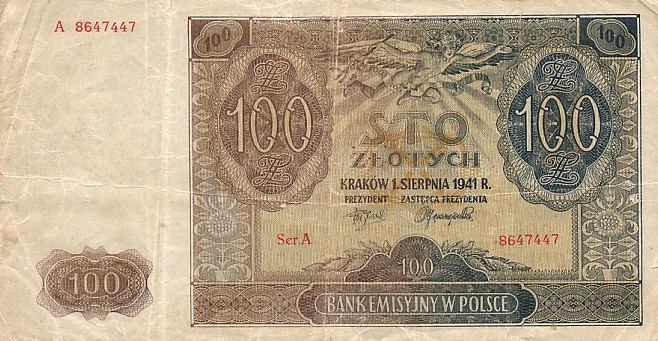 Front of Poland p103: 100 Zlotych from 1941