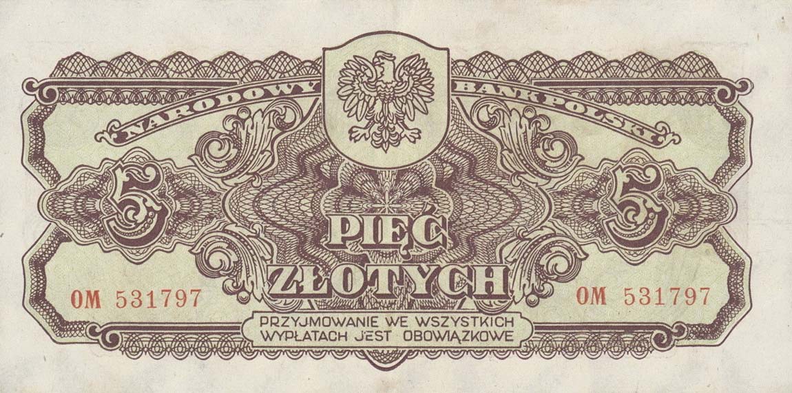 Front of Poland p109a: 5 Zlotych from 1944