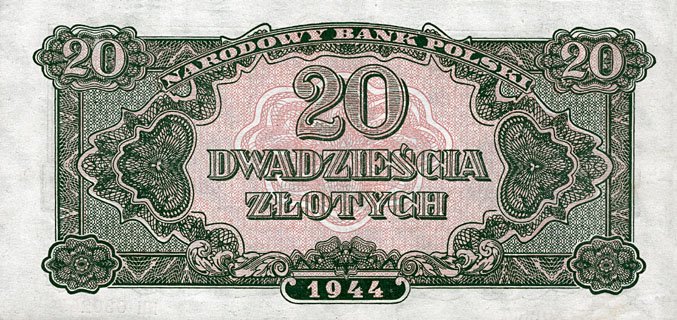 Back of Poland p113a: 20 Zlotych from 1944