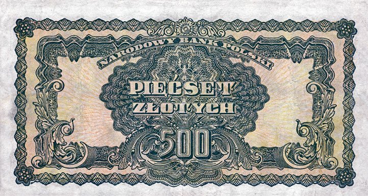 Back of Poland p118: 500 Zlotych from 1944