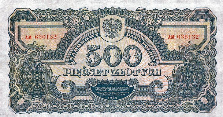 Front of Poland p118: 500 Zlotych from 1944