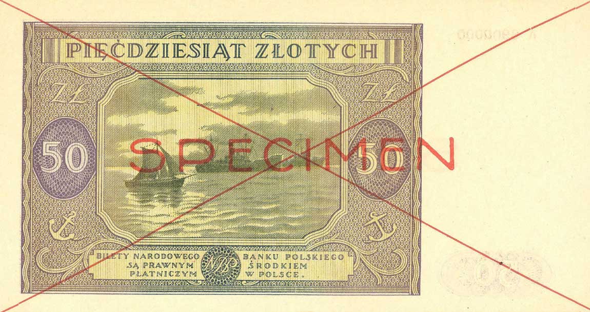 Back of Poland p128s: 50 Zlotych from 1946