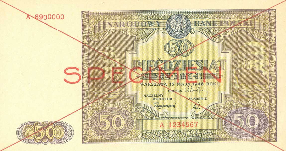 Front of Poland p128s: 50 Zlotych from 1946