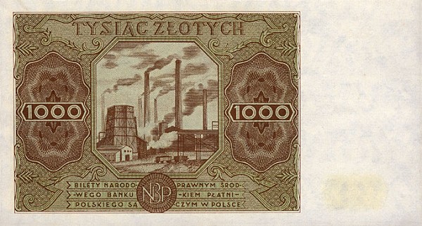 Back of Poland p133: 1000 Zlotych from 1947