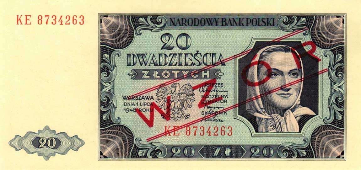 Front of Poland p137s: 20 Zlotych from 1948