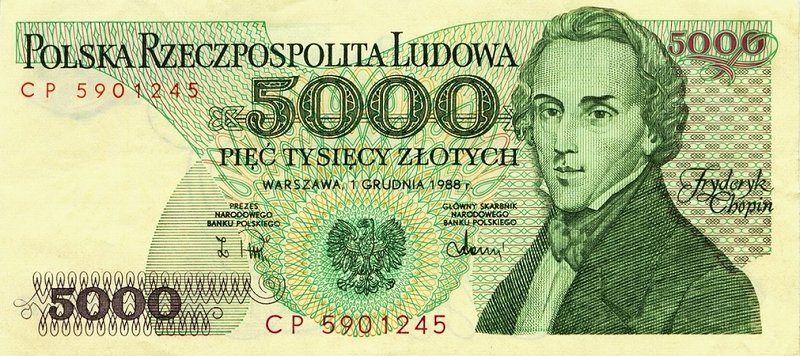 Front of Poland p150c: 5000 Zlotych from 1988
