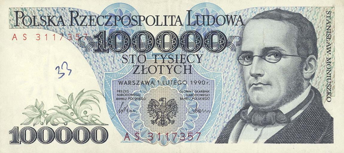 Front of Poland p154a: 100000 Zlotych from 1990