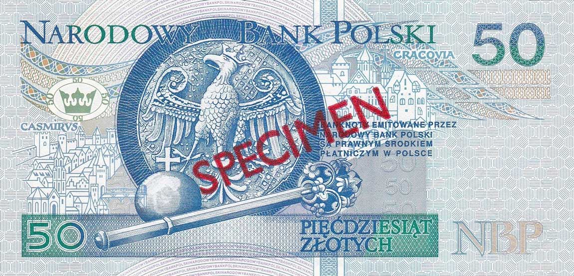 Back of Poland p175s: 50 Zlotych from 1994