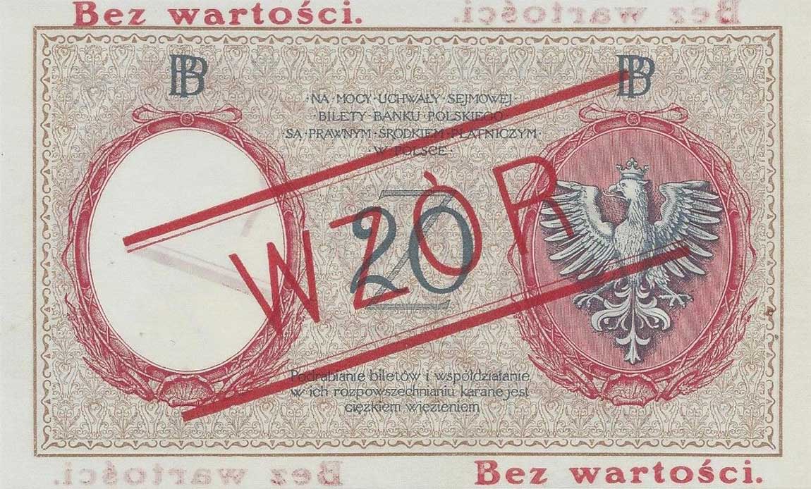 Back of Poland p55s: 20 Zlotych from 1919