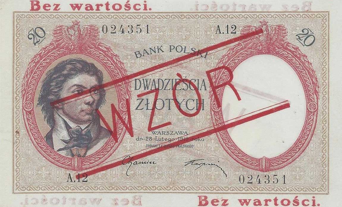 Front of Poland p55s: 20 Zlotych from 1919