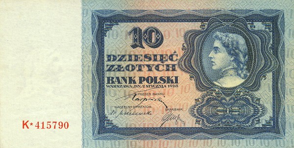 Front of Poland p67: 10 Zlotych from 1928