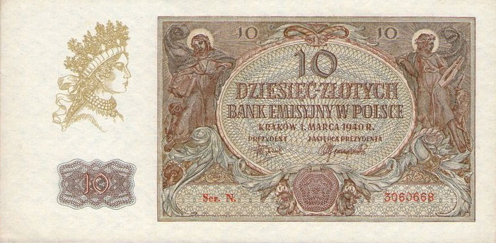 Front of Poland p94: 10 Zlotych from 1940