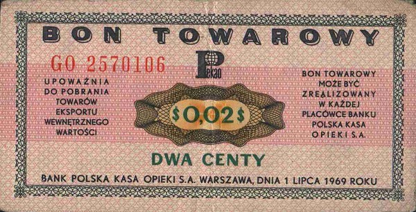 Front of Poland pFX22: 2 Cents from 1969