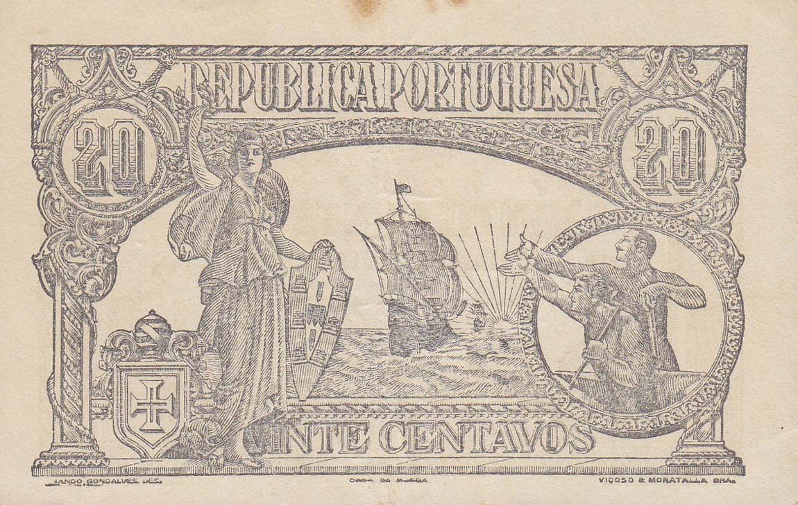 Back of Portugal p100: 20 Centavos from 1922