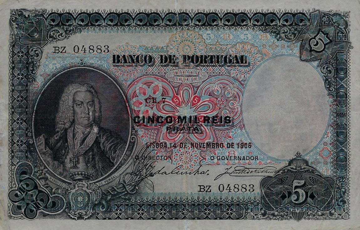 Front of Portugal p104a: 5 Mil Reis from 1906