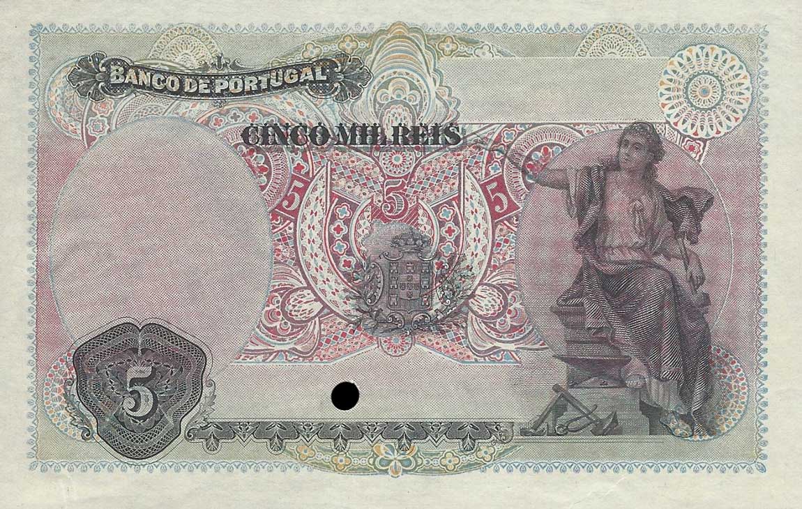 Back of Portugal p104p: 5 Mil Reis from 1906