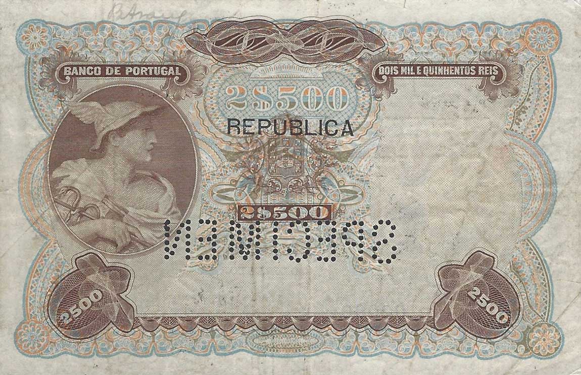 Back of Portugal p107s: 2.5 Mil Reis from 1916