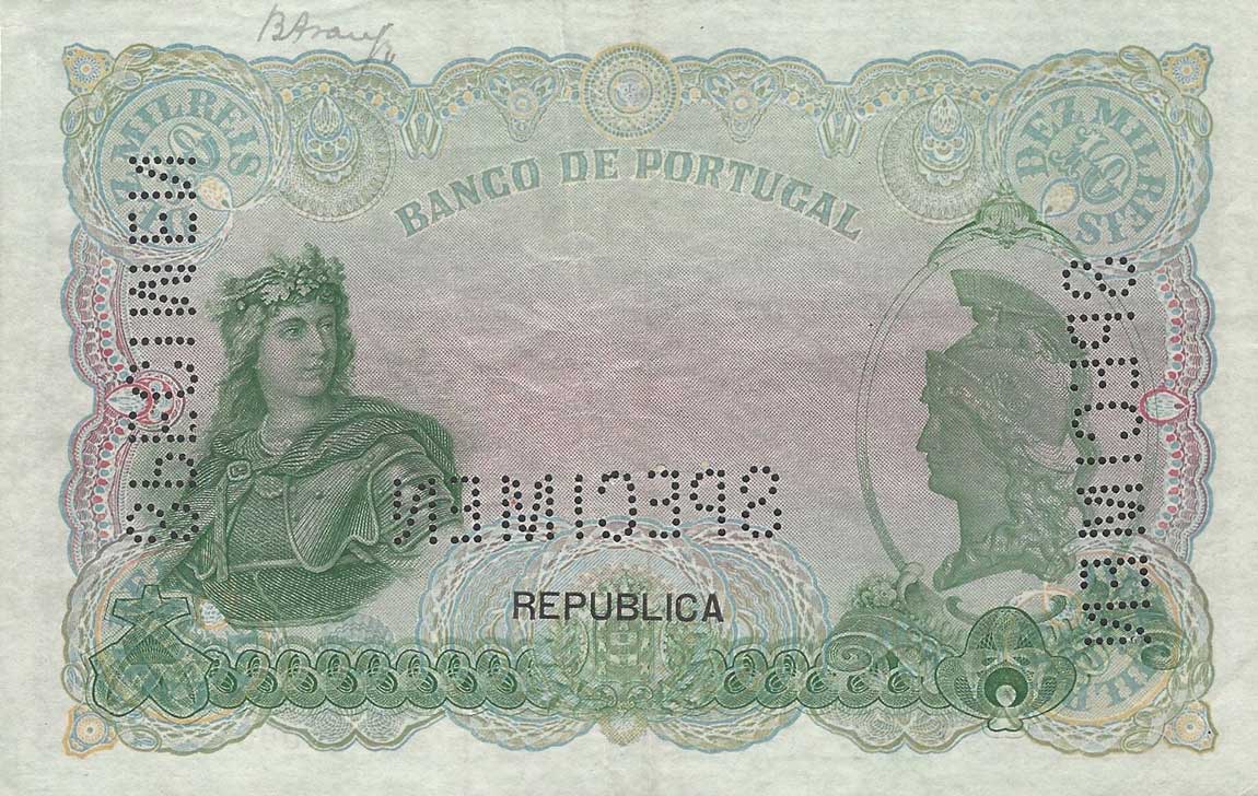 Back of Portugal p108s: 10 Mil Reis from 1910
