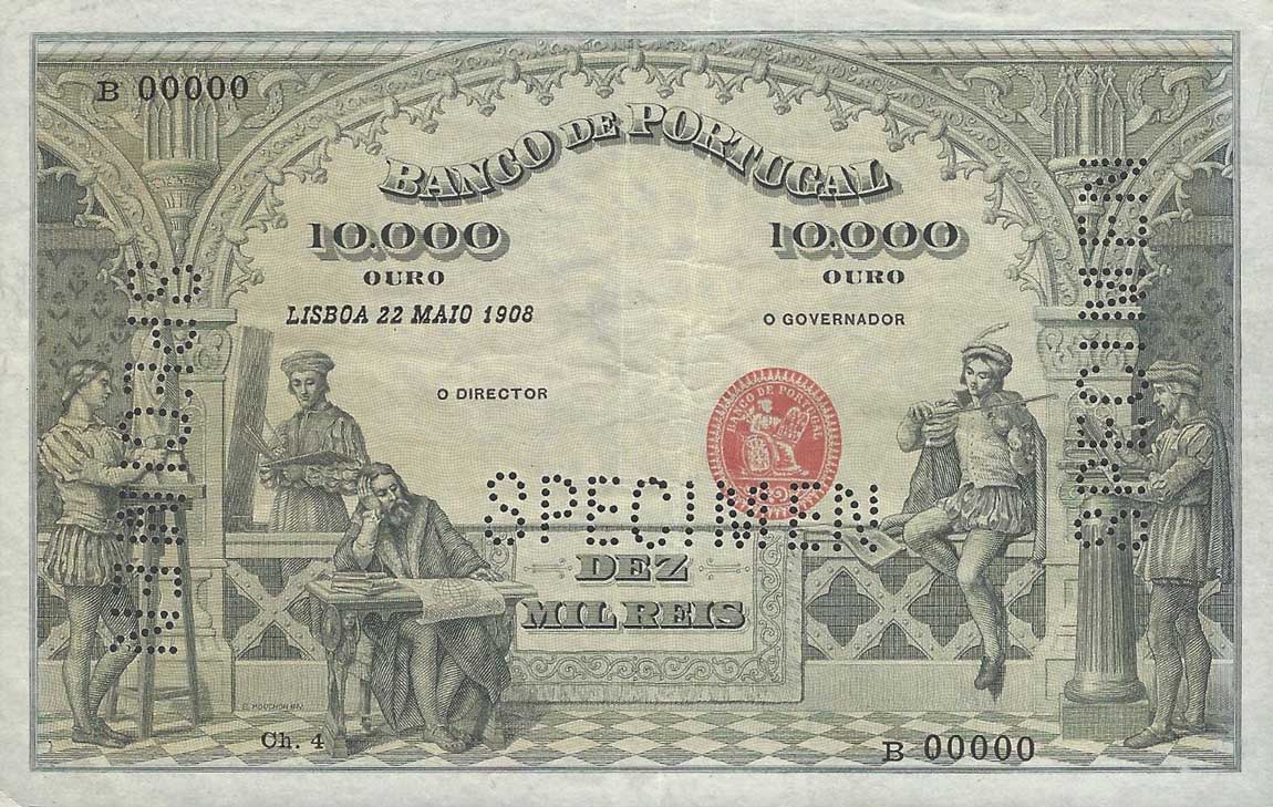 Front of Portugal p108s: 10 Mil Reis from 1910