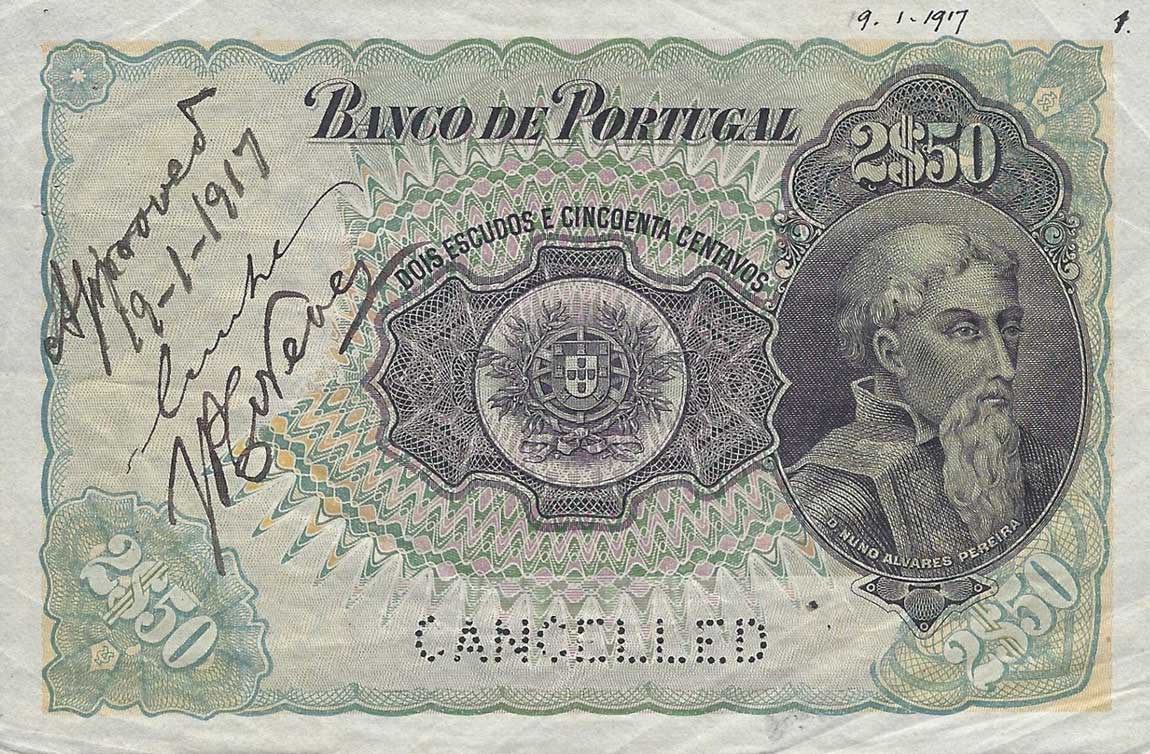 Front of Portugal p119s: 2.5 Escudos from 1920