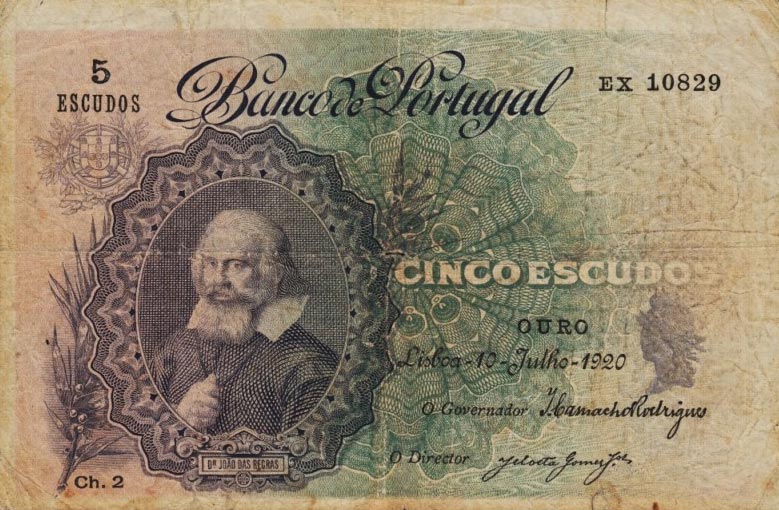 Front of Portugal p120a: 5 Escudos from 1920