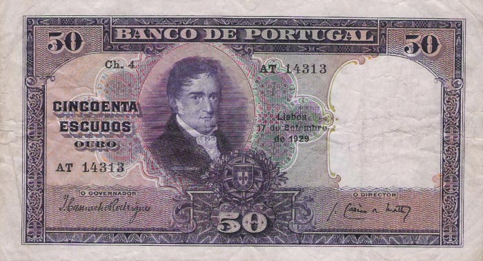 Front of Portugal p144a: 50 Escudos from 1929