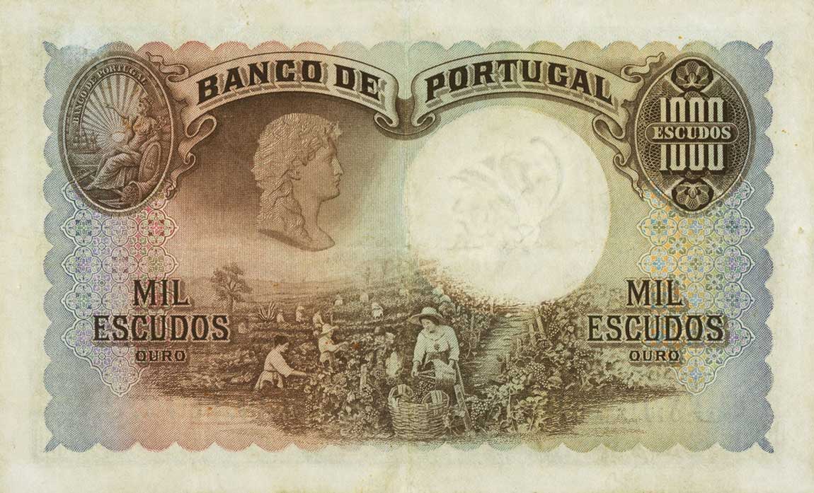 Back of Portugal p145a: 1000 Escudos from 1929