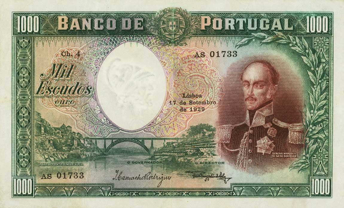 Front of Portugal p145a: 1000 Escudos from 1929