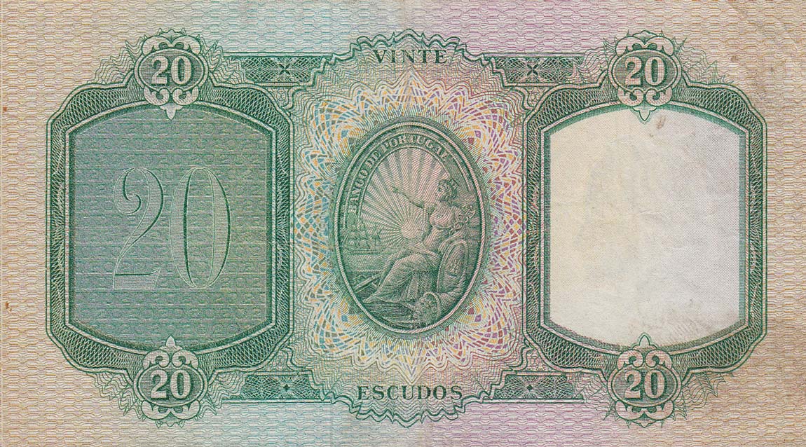 Back of Portugal p153b: 20 Escudos from 1959