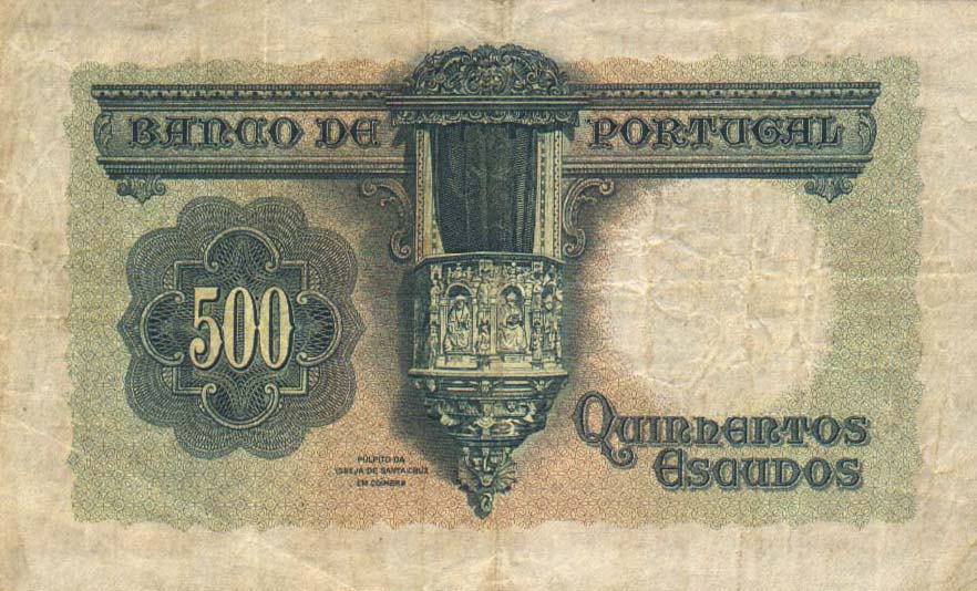 Back of Portugal p155: 500 Escudos from 1942