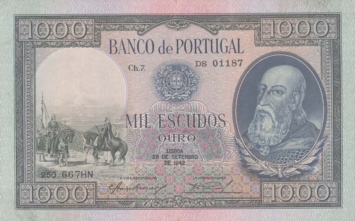 Front of Portugal p156a: 1000 Escudos from 1942