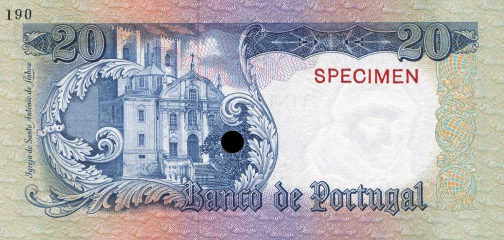 Back of Portugal p167ct: 20 Escudos from 1964
