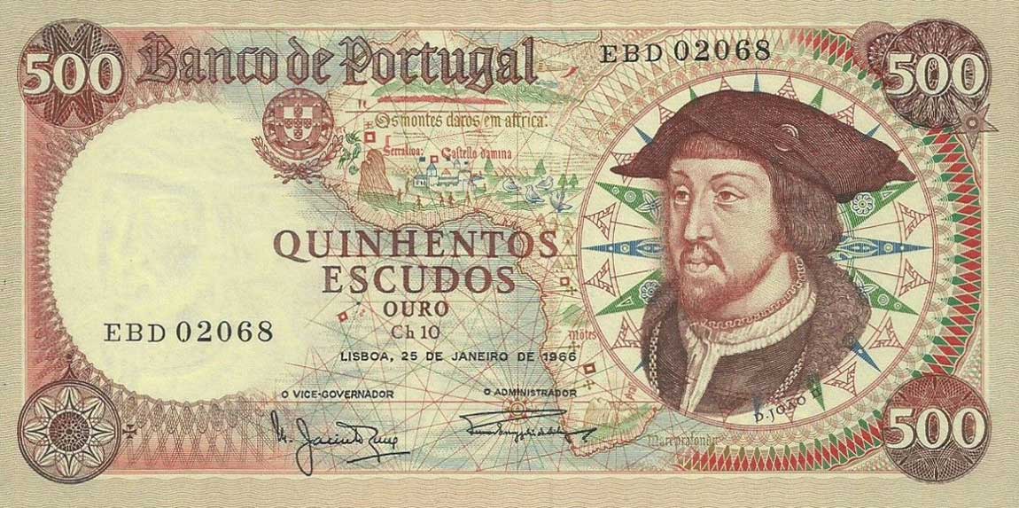 Front of Portugal p170a: 500 Escudos from 1966