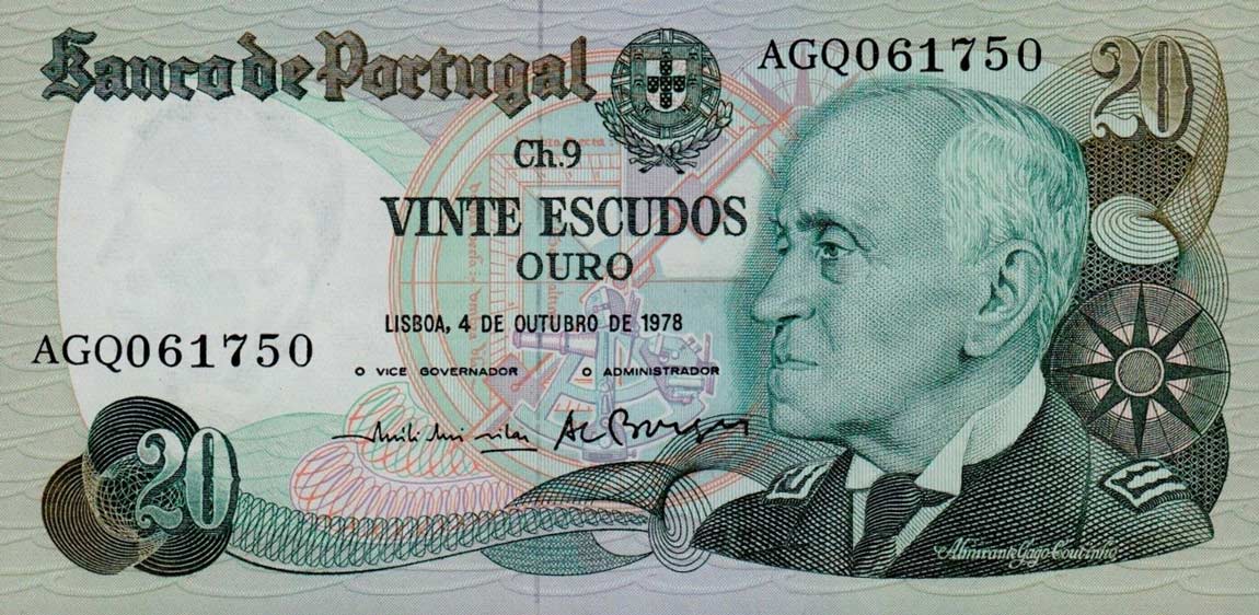 Front of Portugal p176b: 20 Escudos from 1978